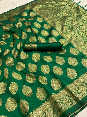 Green Color Party Wear Weaving Silk Banarasi Rich Pallu Designer Saree Blouse