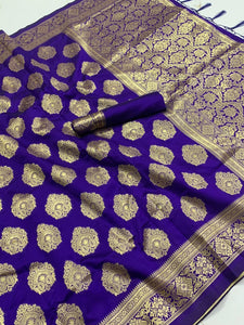 Violet Color Banarasi Silk Fancy Weaving Pallu Rich Design Designer Saree Blouse
