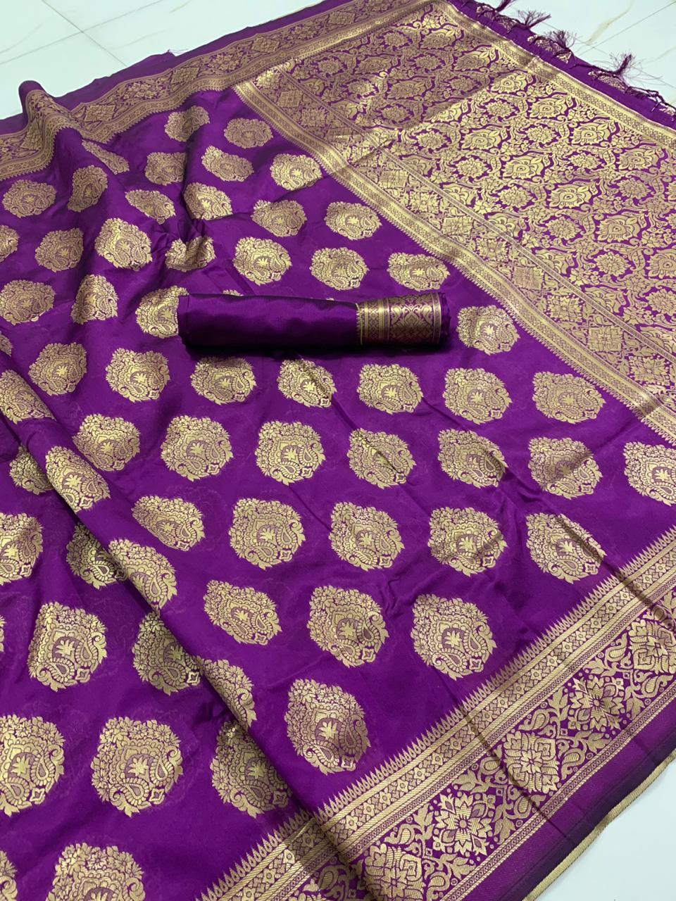 Purple Color Festive Wear Banarasi Silk Weaving Fancy Rich Pallu Designer Saree Blouse