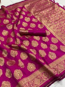 Rani Pink Color Weaving Pallu Rich Silk Banarasi Design Designer Saree Blouse