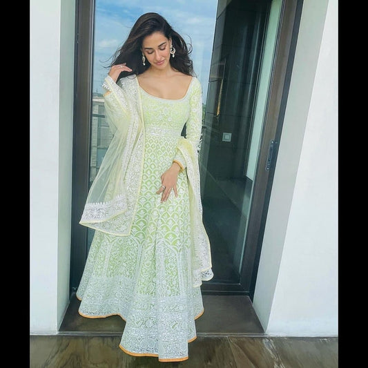 Jazzy Green Color Georgette Chain Stitched Work Plazo Salwar Suit