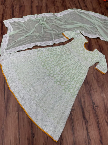 Jazzy Green Color Georgette Chain Stitched Work Plazo Salwar Suit