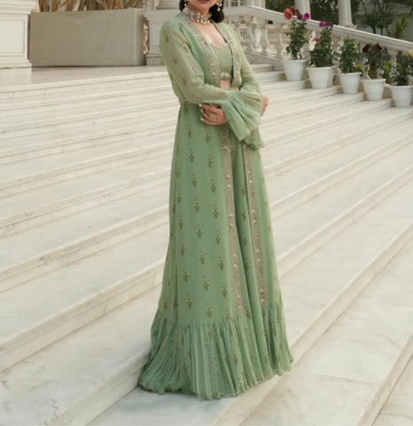 Amazing Green Color Georgette Embroidered Work Indo Western