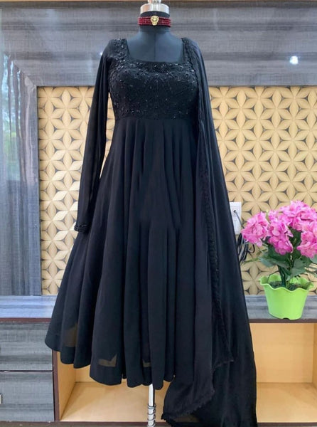 Impressive Black Color Georgette Designer Hand Work Party Wear Salwar Suit