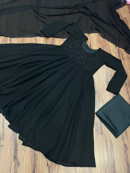 Impressive Black Color Georgette Designer Hand Work Party Wear Salwar Suit