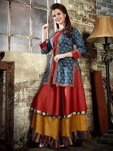 Multi Color Designer Digital Printed Cotton Chanderi Full Stitched Long Kurti