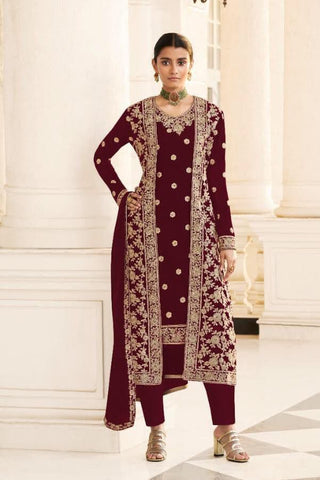 Awesome Maroon Color Festive Wear Georgette Embroidered Work Indo Western