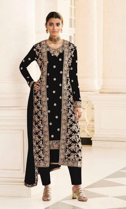 Artistic Black Color Georgette Embroidered Work Indo Western Suit