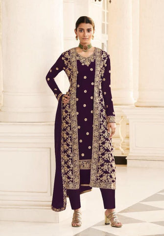 Preferable Wine Color Georgette Embroidered Work Indo Western Suit For Women