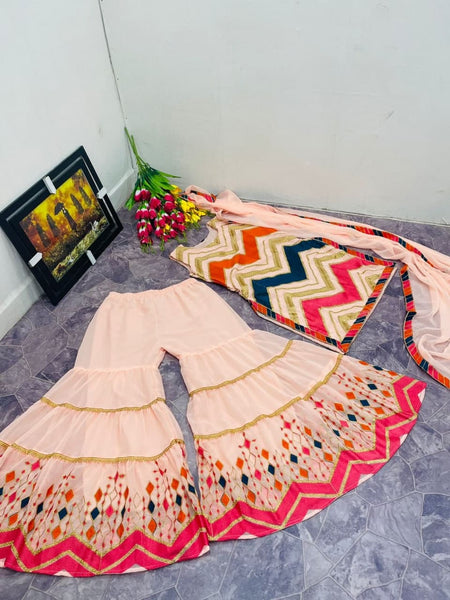 Unique Peach Color Festive Wear Georgette Embroidered Work Salwar Suit