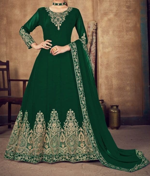 Striking Green Color Georgette Coding Work Festive Wear Salwar Suit