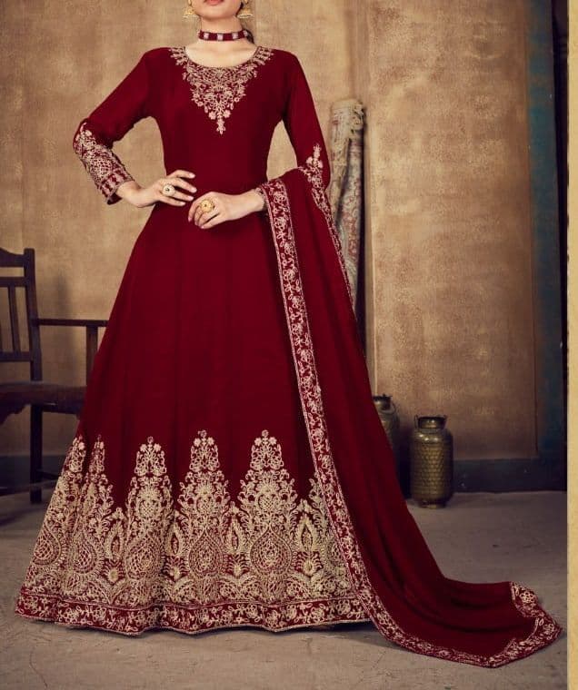 Novelty Maroon Color Coding Work Wedding Wear Georgette Salwar Suit