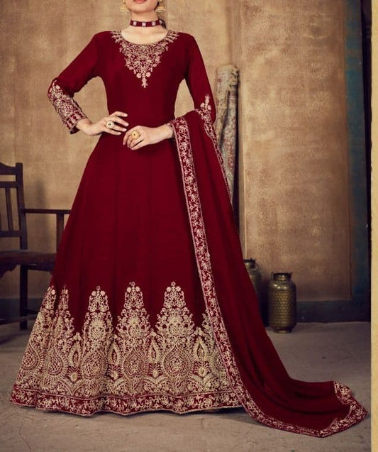 Novelty Maroon Color Coding Work Wedding Wear Georgette Salwar Suit