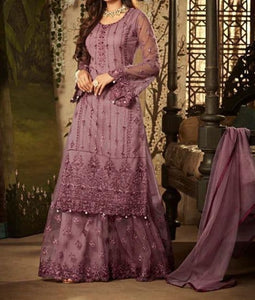 Classic Violet Color Net Embroidered Work Occasion Wear Salwar Suit
