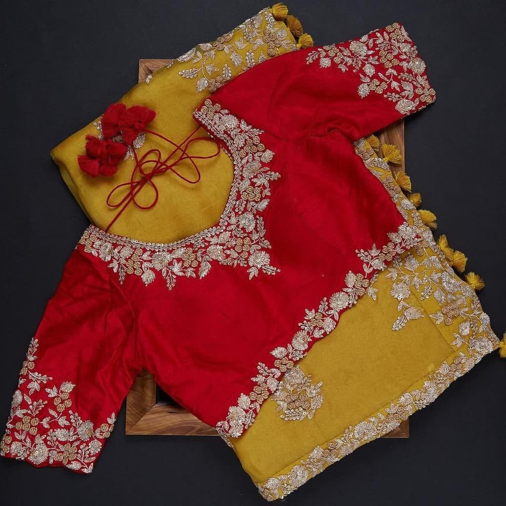 Pleasant Mustard Color Organza Coding Sequence Work Lace Saree Blouse