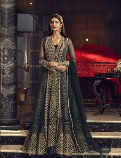 Blooming Navy Blue Color Festive Wear Embroidered Work Net Salwar Suit
