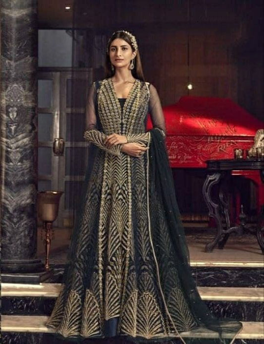 Blooming Navy Blue Color Festive Wear Embroidered Work Net Salwar Suit