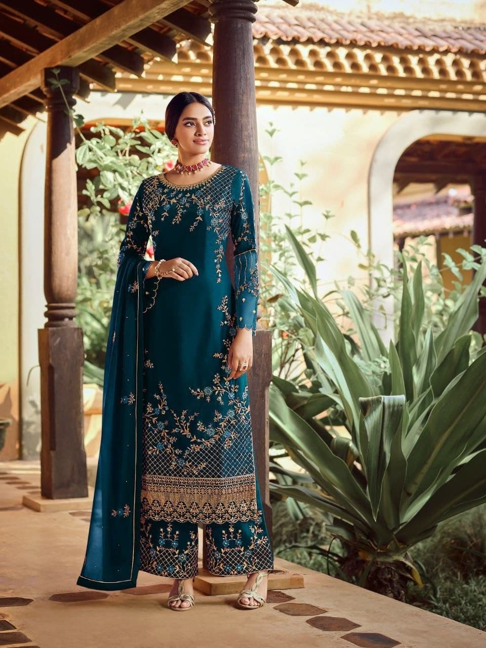 Fantastic Rama Blue Color Wedding Wear Sequence Work Georgette Suit