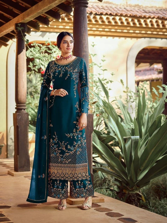 Fantastic Rama Blue Color Wedding Wear Sequence Work Georgette Suit