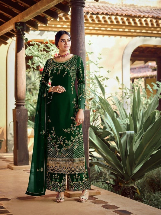 Mind-blowing Green Color Georgette Sequence Stone Work Salwar Suit