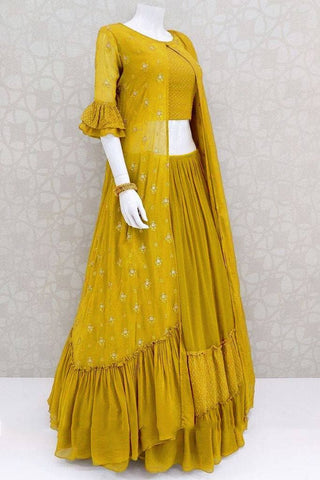 Phenomenal Mustard Color Georgette Embroidered Work Indo Western Suit