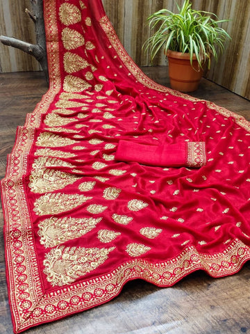 Appealing Rani Pink Color Silk Embroidered Work Saree Blouse For Women