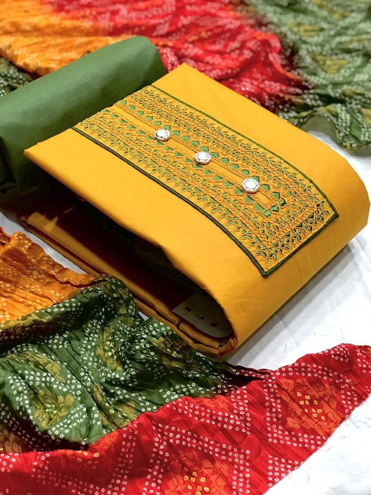 Remarkable Mustard Color Party Wear Cotton Coding Work Salwar Suit