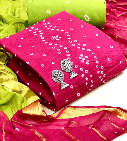 Admiring Pink Color Bandhani Hand Work Cotton Salwar Suit