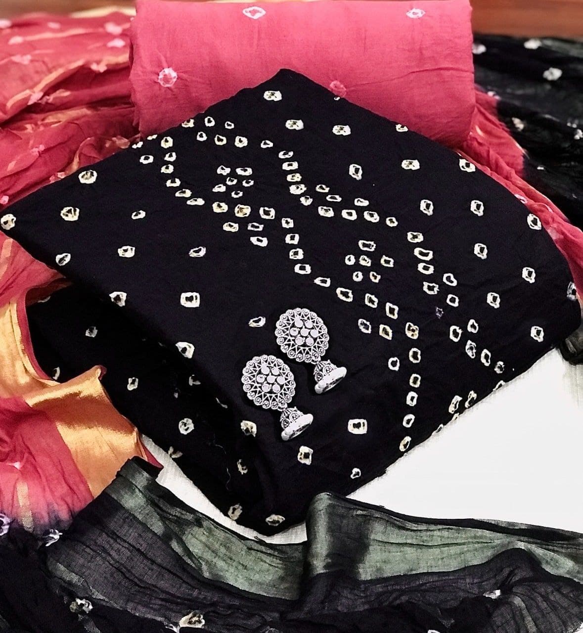 Mind-blowing Black Color Bandhani Cotton Regular Wear Salwar Suit