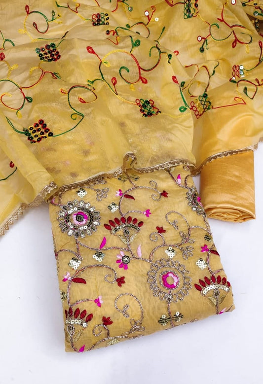 Flaunt Yellow Color Chanderi Sequence Work Festive Wear Salwar Suit