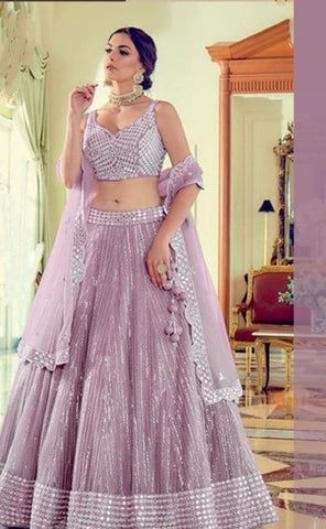 Amazaballs Purple Color Designer Net Mirror Work Lehenga Choli