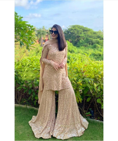 Adorable Copper Color Festive Wear Georgette Sequence Work Salwar Suit