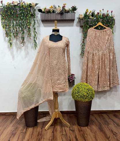 Adorable Copper Color Festive Wear Georgette Sequence Work Salwar Suit