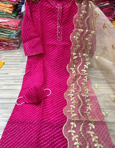 Pretty Rani Color Kota Checks Leheriya Gotta Patti Work Kurti Dupatta