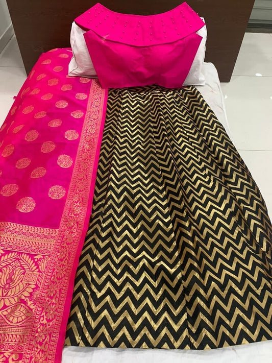 Desirable Black Color Fancy Brocade Work Banarasi Festival Wear Lehenga Choli