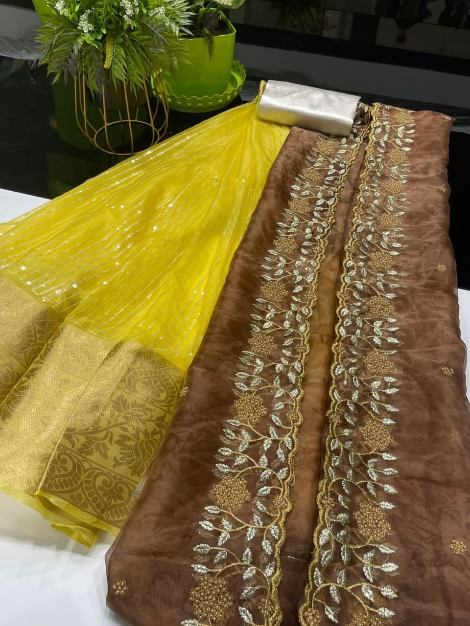 Flattering Yellow Color Occasion Wear Organza Sequence Work Lehenga