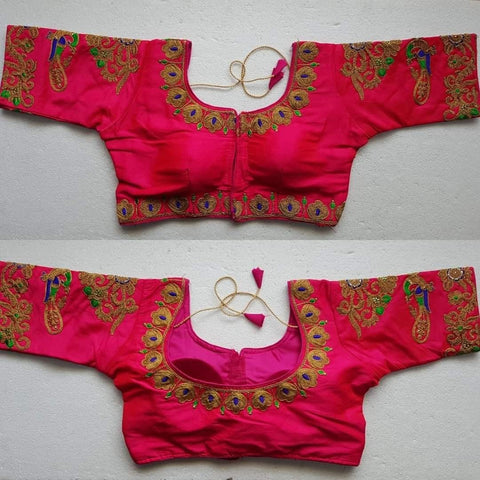 Alluring Pink Color Multi Work Full Stitched Silk Occasion Wear Blouse