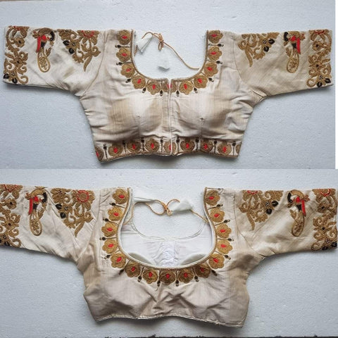 Unique White Color Silk Design Ready Made Embroidered Work Blouse