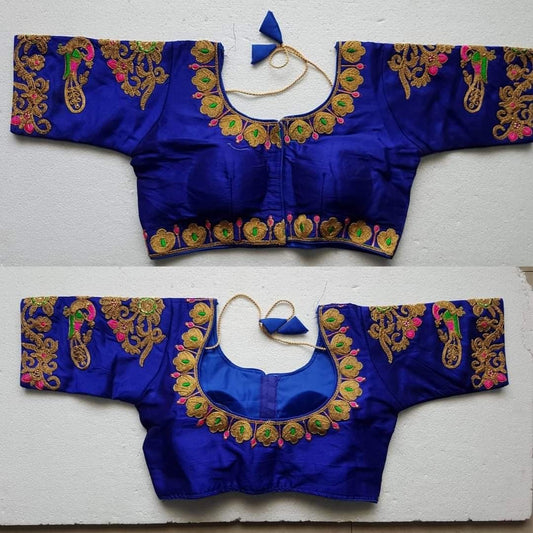 Stunning Royal Blue Color Full Stitched Silk Embroidered Work Blouse