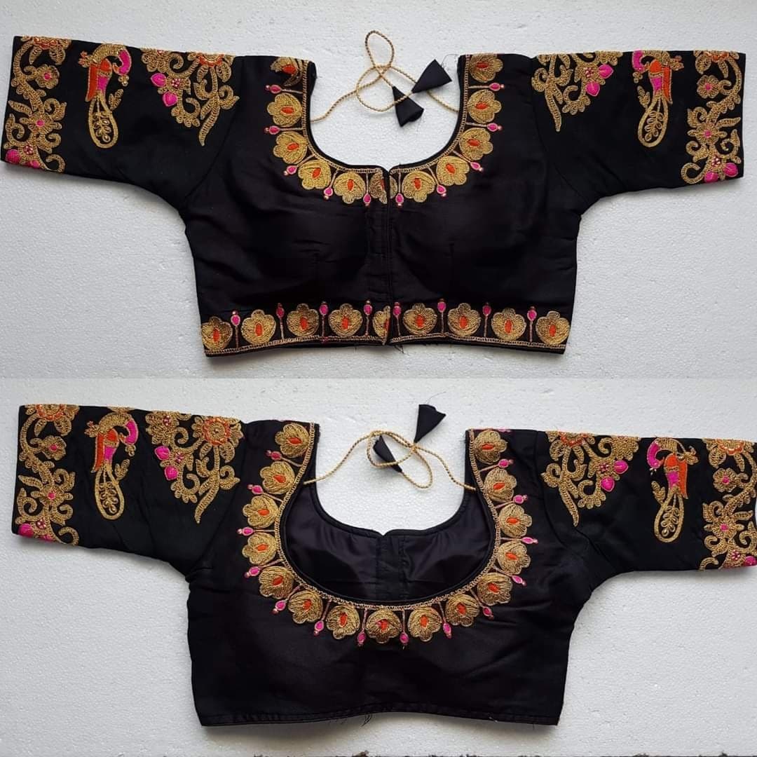 Elegant Black Color Silk Embroidered Work Function Wear Blouse