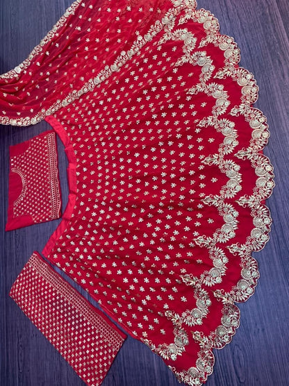 Fabulous Red Color Festive Wear Georgette Embroidered Work Lehenga Choli