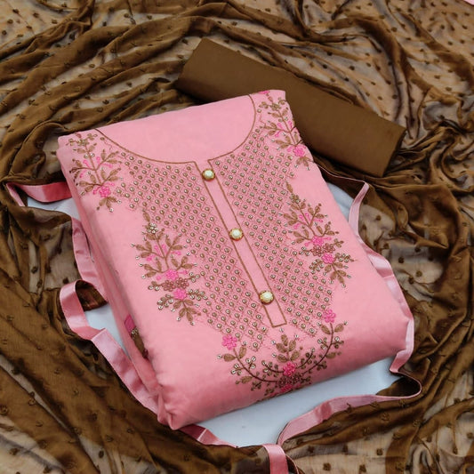 Good-looking Pink Color Casual Wear Chanderi Embroidered Work Salwar Suit
