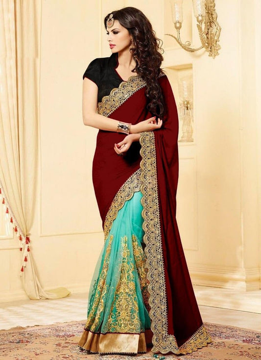 Entrancing Maroon Color Occasion Wear Chiffon Fancy Embroidered Work Fancy Saree Blouse