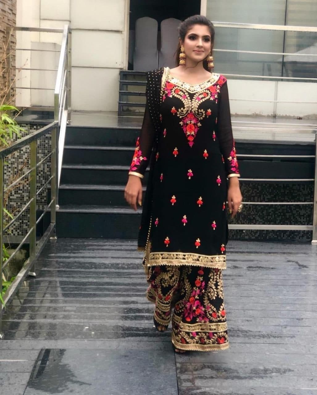 Wondrous Black Color Georgette Embroidered Work Party Wear Salwar Suit