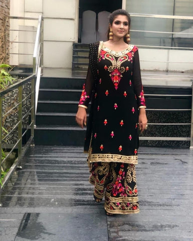 Wondrous Black Color Georgette Embroidered Work Party Wear Salwar Suit