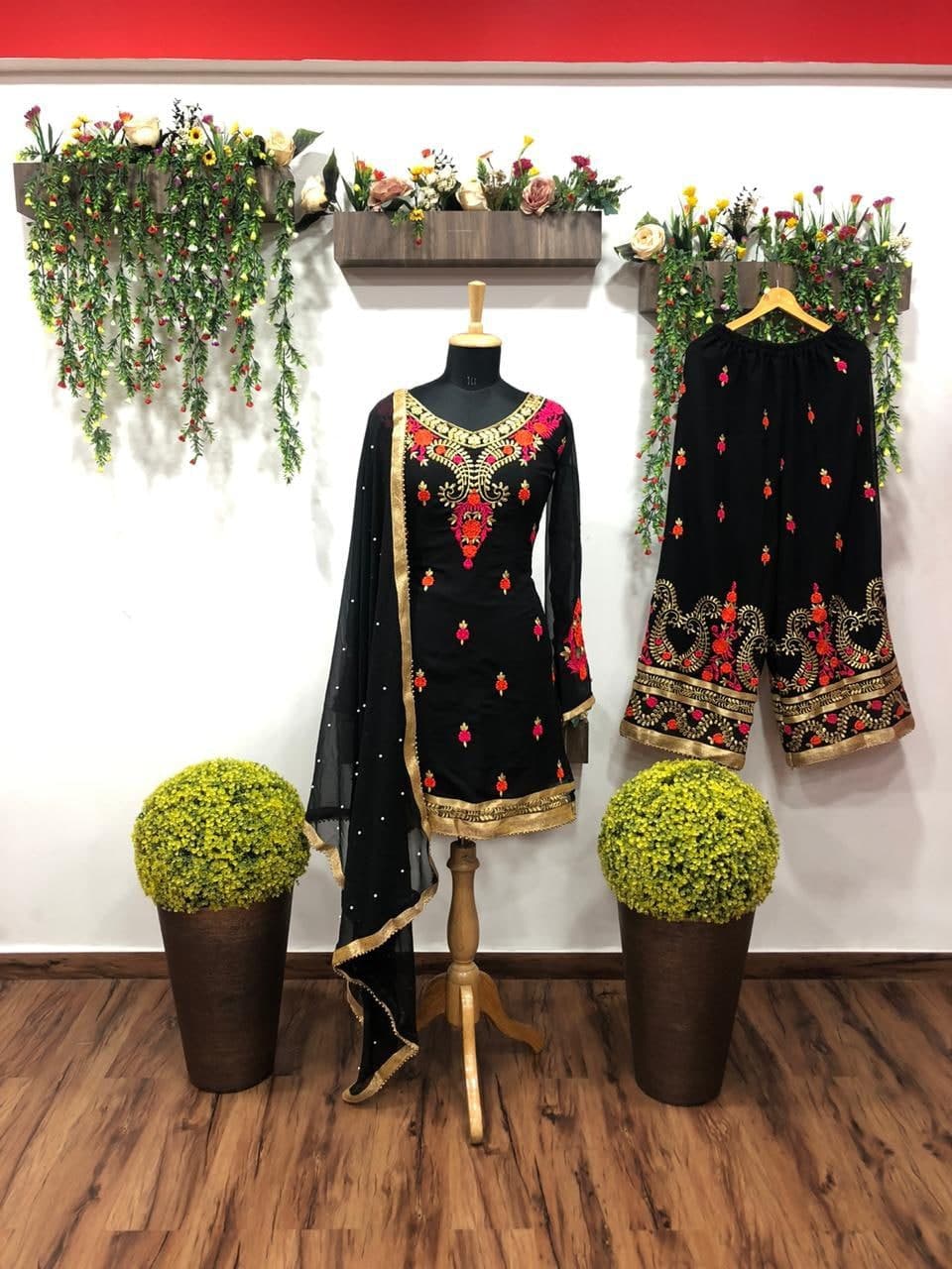Wondrous Black Color Georgette Embroidered Work Party Wear Salwar Suit