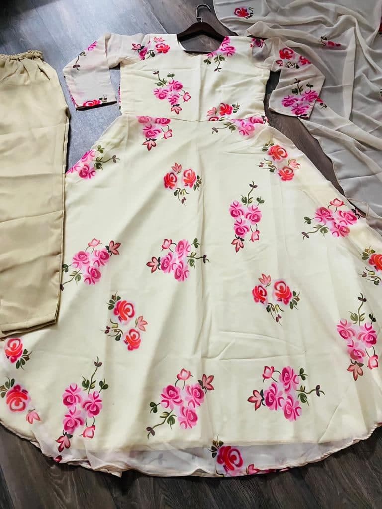 Trendy White Color Georgette Printed Design Salwar Suit For Casual Wear