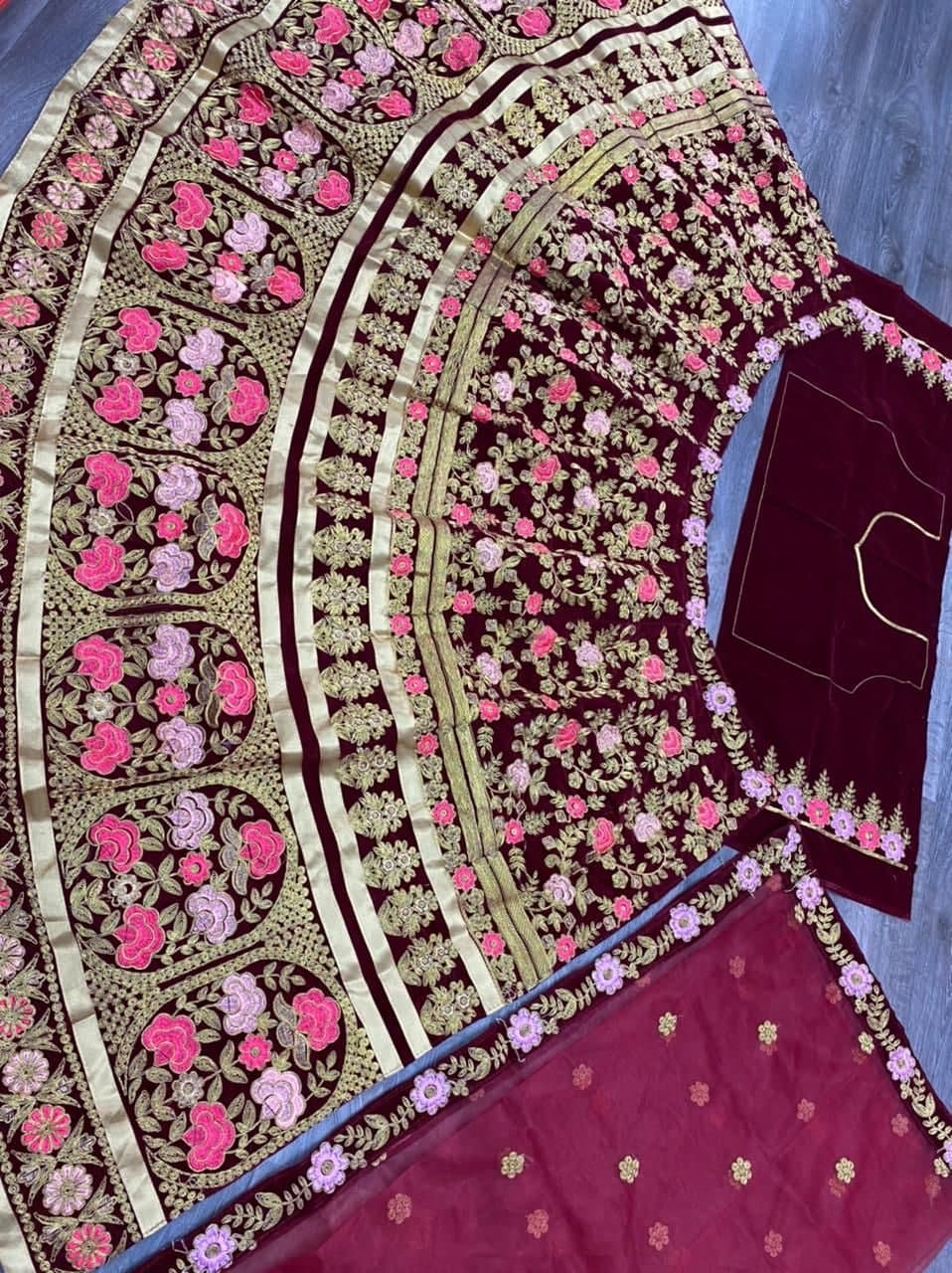 Amazaballs Maroon Color Bridal Wear Velvet Design Embroidered Work Lehenga Choli
