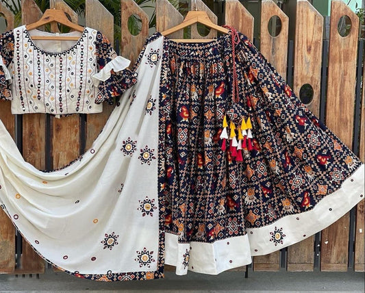 Decent Navy Blue Color Function Wear American Crape Printed Lehenga Choli