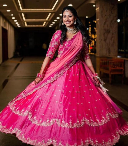 Alluring Rani Pink Color Designer Satin Sequence Work Lehenga Choli